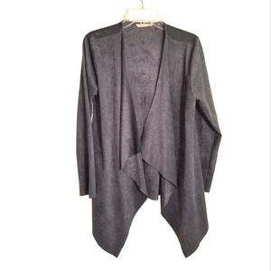 Soft Surroundings Gray Faux Suede waterfall hem open front cardigan size S
